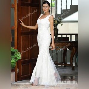 LOVE&LEMONADE Mermaid Hem Mesh Sequin Formal Gown Wedding Dress Size S